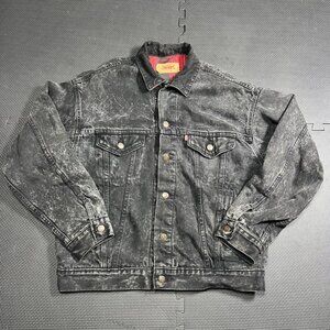 Levis Vintage1987 Acid Wash Denim Jacket Red Plaid Lining Made In USA Size M